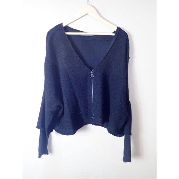 Elemente Clemente Black Sweater Jacket Cardigan Large Knit Zip Front - Picture 1 of 9